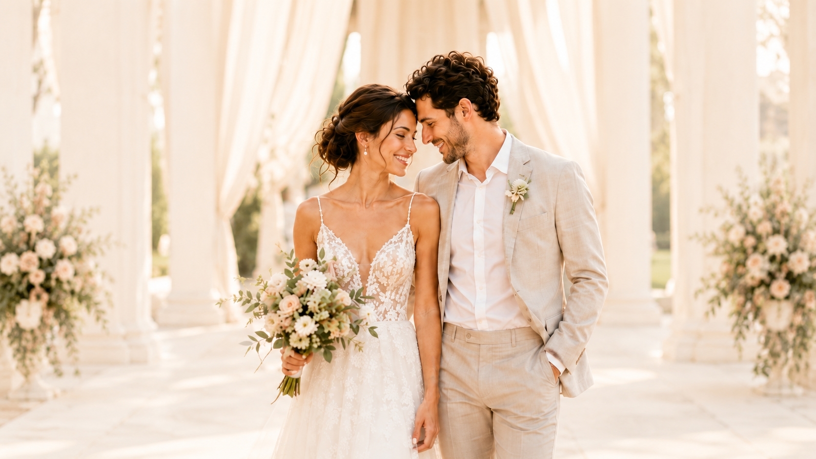 Casal de noivos celebrando o casamento