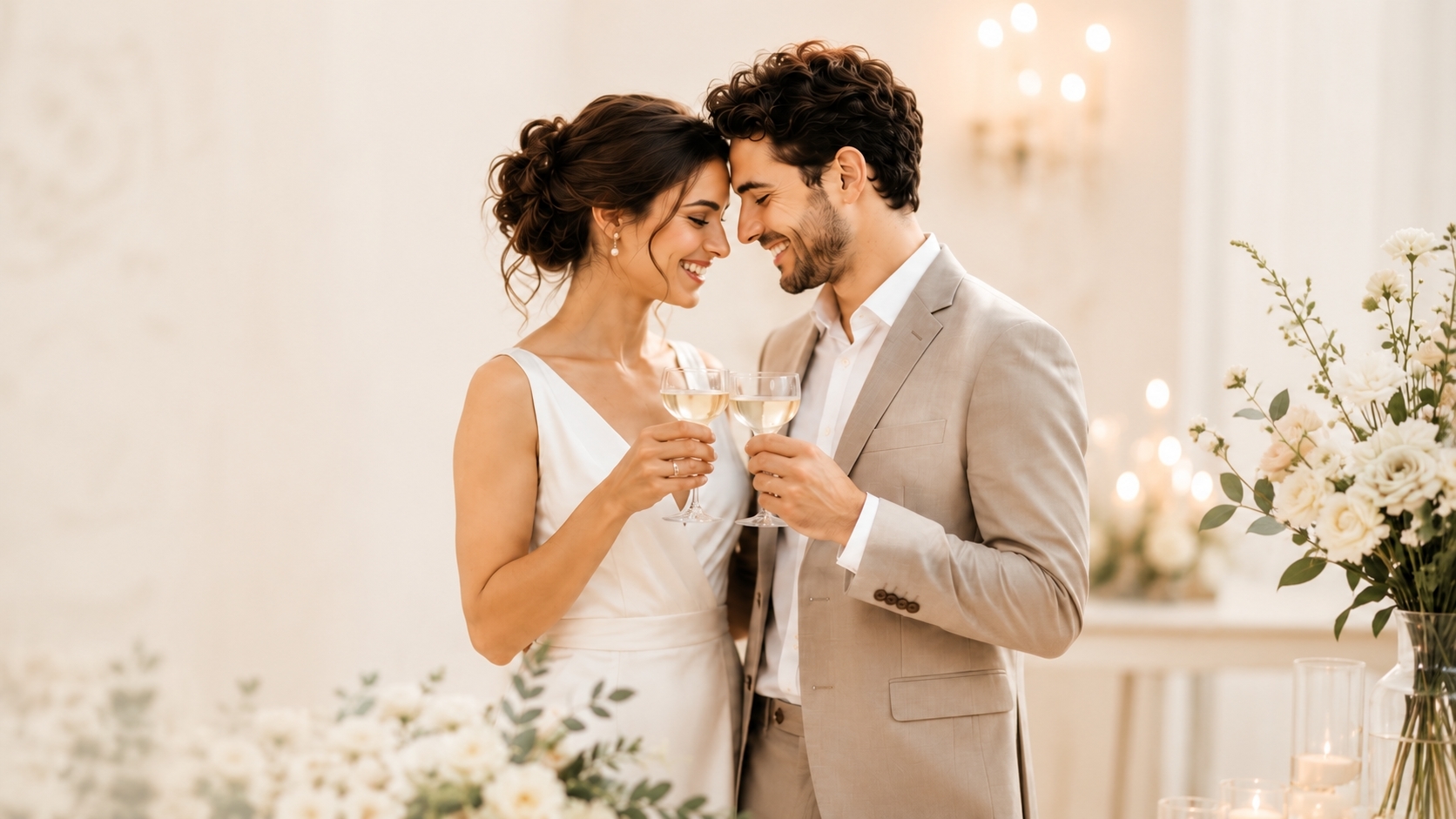 Casal de noivos brindando o casamento